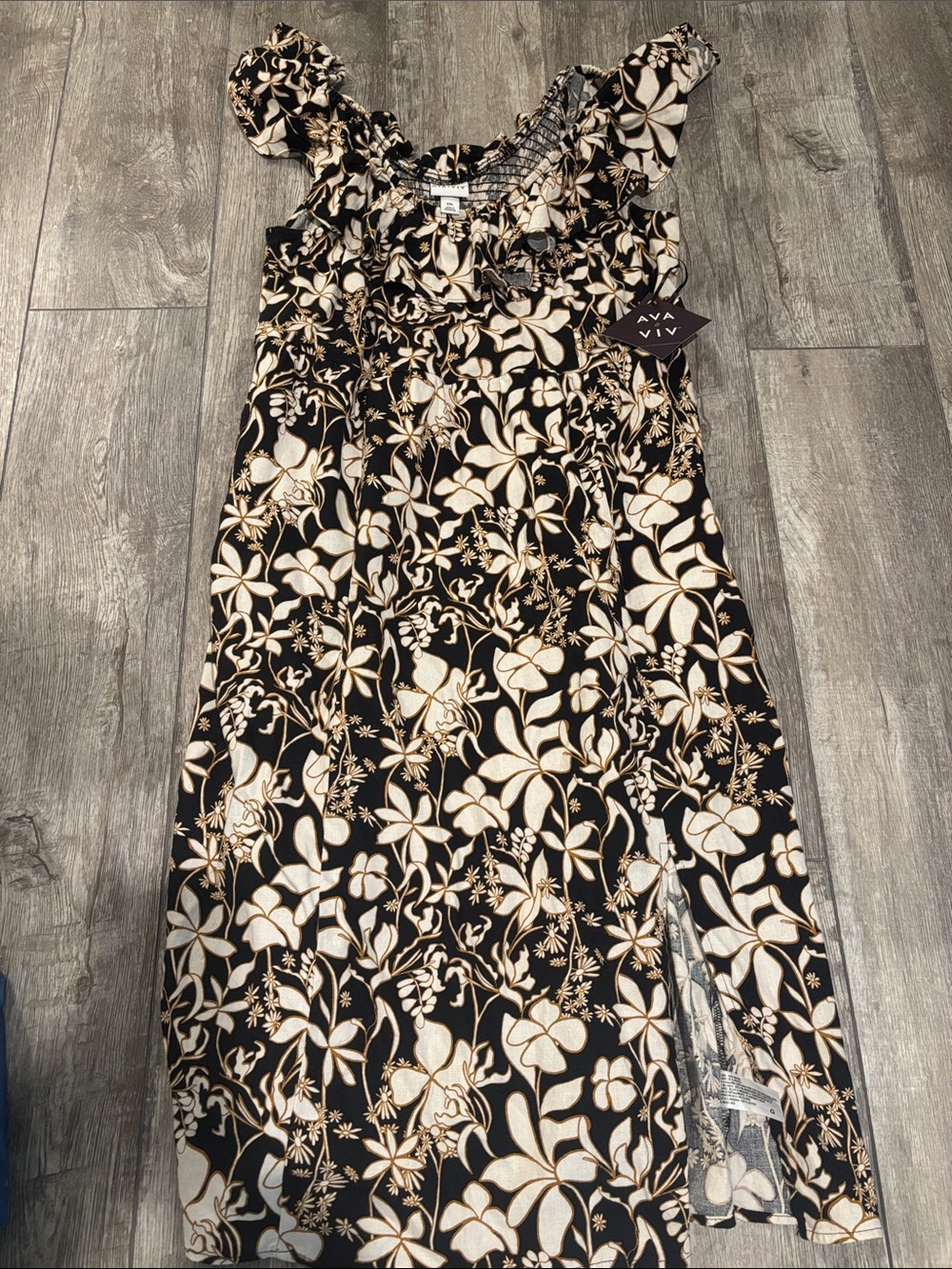 Ava & Viv Black/Cream Floral Print Midi Dress